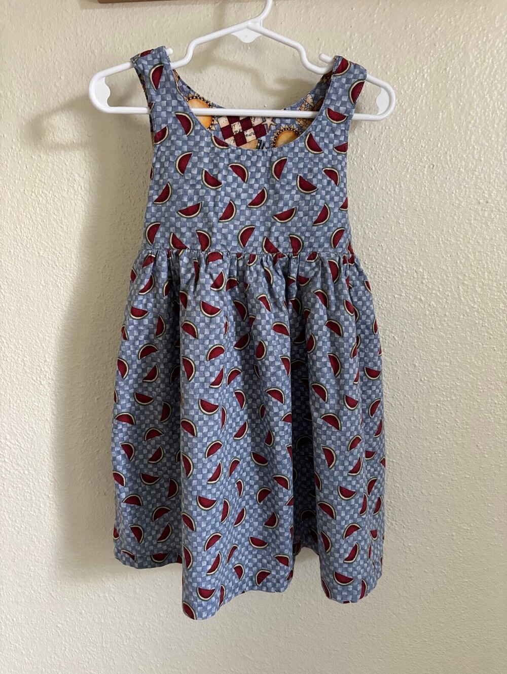 Handmade Girls Watermelon Print Sundress Blue Tie Back